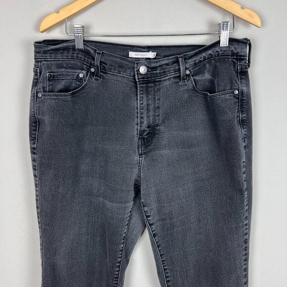 Levis 505 Straight Jeans Womens 33 Charcoal Black Gray High Rise Stretch Crop - Picture 6 of 13